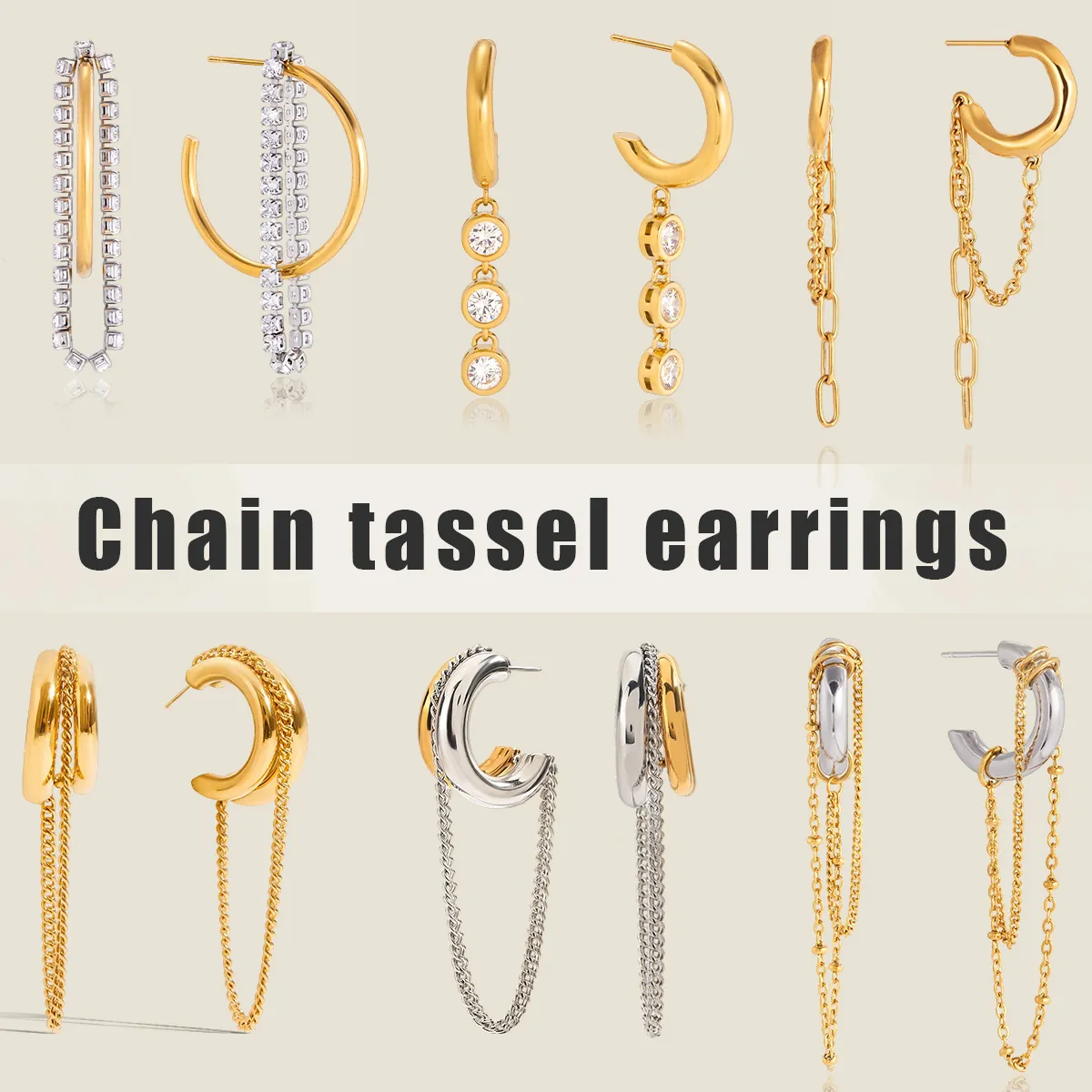 Stainless Steel Tassel Drop Earrings For Women Elegant Zirconia Rhinestone Geometric Chain Earring Jewelry Gift