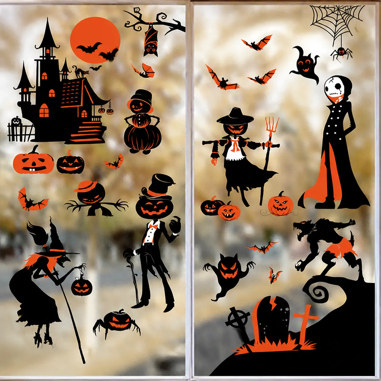 Halloween Window Stickers Static Clings Double Sided PVC Pumpkin Ghost Castle For Party Glass Decoration Waterproof