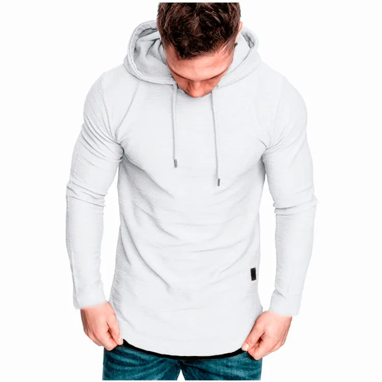 Sweat à Capuche Ajusté pour Homme Casual Tricot Gaufre avec Cordon de Serrage Manches Longues Mélange de Coton Haut Homme
