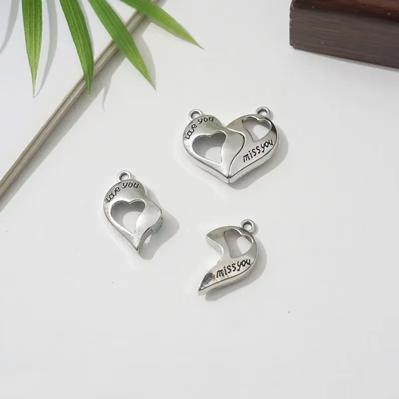 Alloy Heart Pendants Magnetic Suction Love You Miss You Puzzle Stitching For Couple Best Friends Simple Creative Jewelry