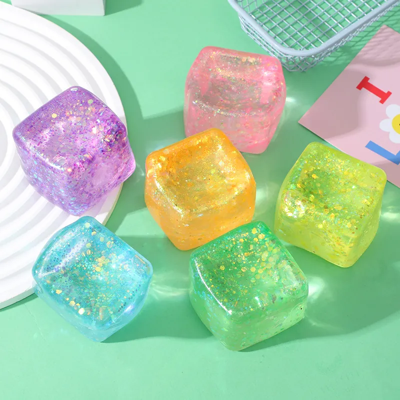 Clear Resin Glitter Artificial Ice Cubes Colorful Square Desktop Ornaments For Home Photography Props Party Decoration