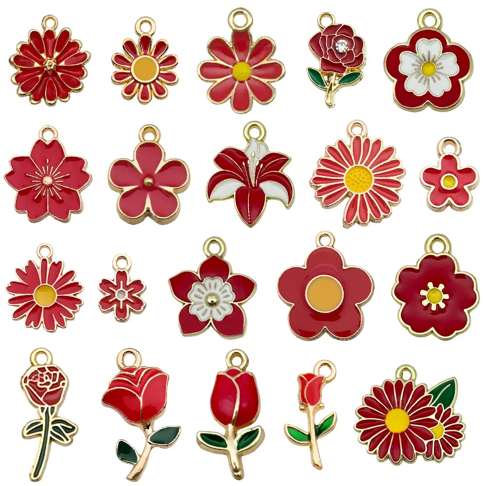 Zinklegering Oliedruppel Bloem Bedels Gemengde Bloemvormige Hangers DIY Sieraden Maken Bevindingen Armband Ketting Sleutelhanger Pakket