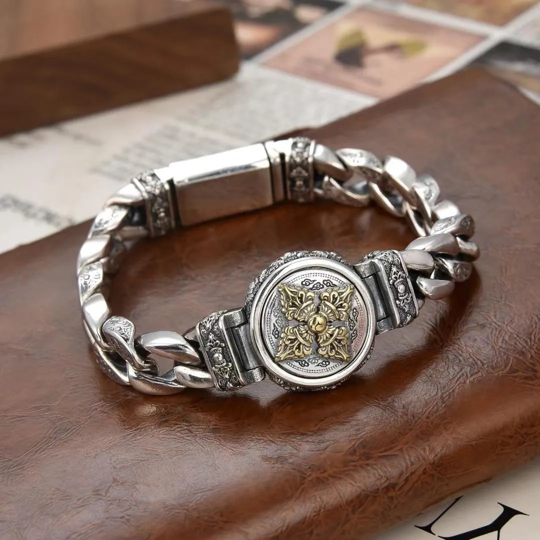 Bracciale Vajra Ruotante Stile Etnico Retro Catena Di Rame Incisa Gioielli Religiosi Per Uomini