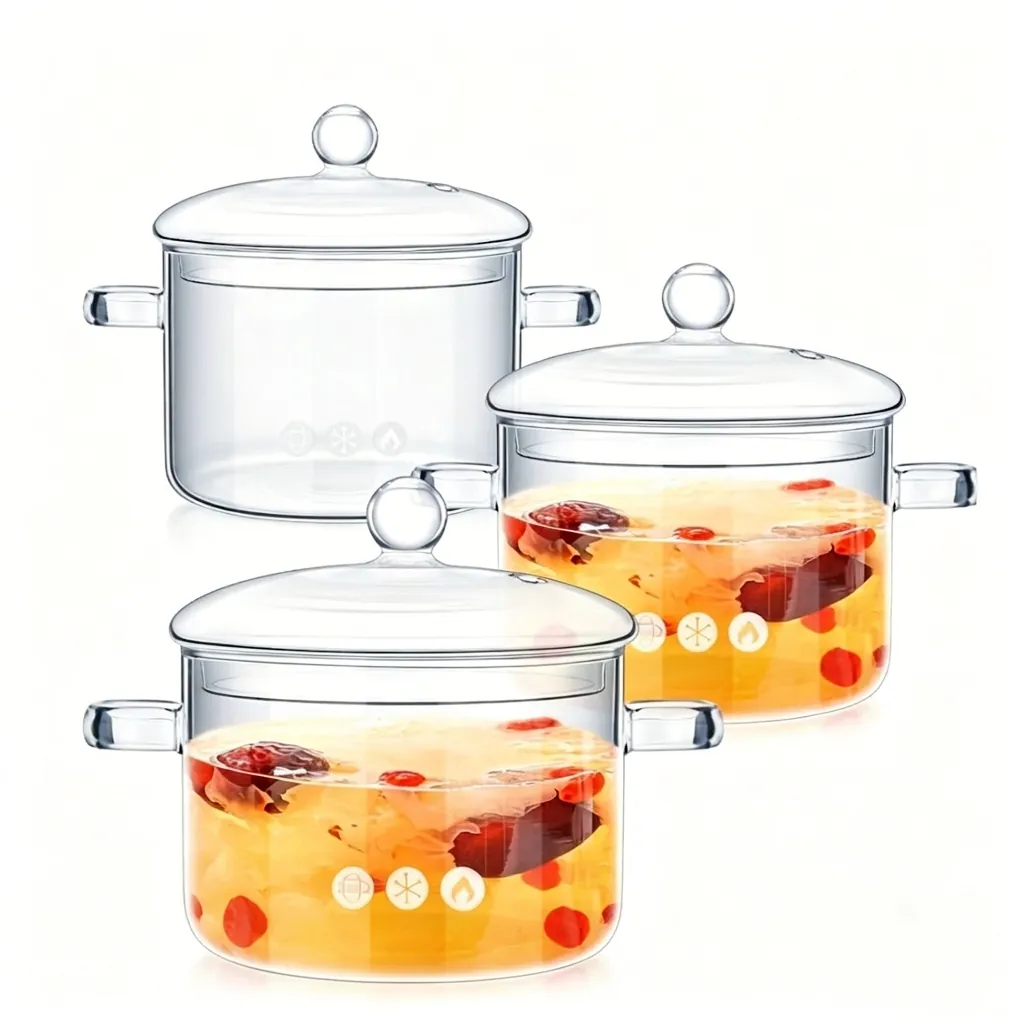 Transparent Borosilicate Glass Soup Pot With Lid And Double Handles Heat Resistant Stovetop Safe Saucepan For Cooking