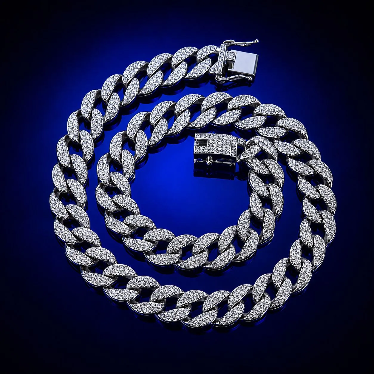 Hip Hop Cuban Link Chain Necklace Alloy Full Rhinestones Iced Out Streetwear Jewelry For Men Women