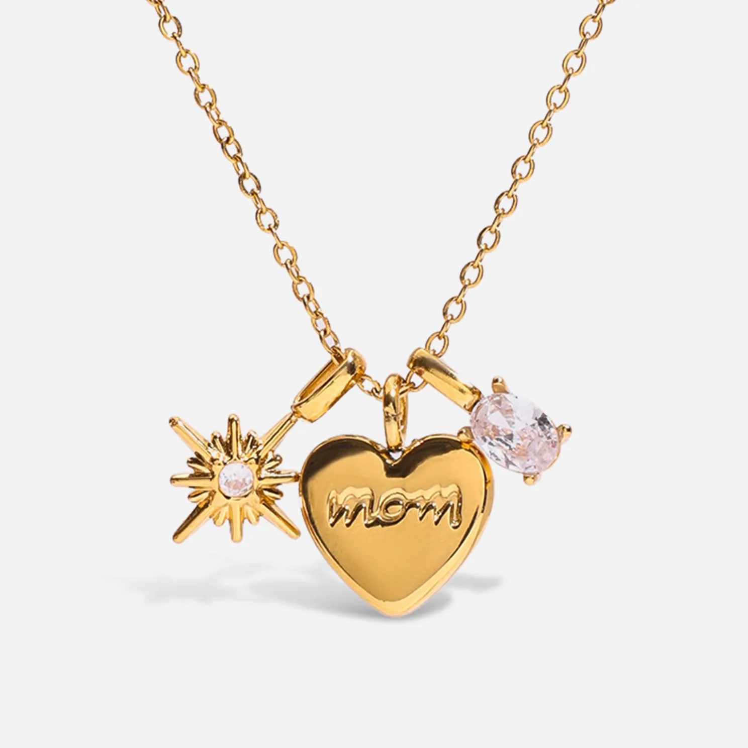 Collana con Pendente MOM Cuore Stella Pietra in Acciaio Inossidabile Placcato Oro 18K Gioielli Strass Regali Festa della Mamma