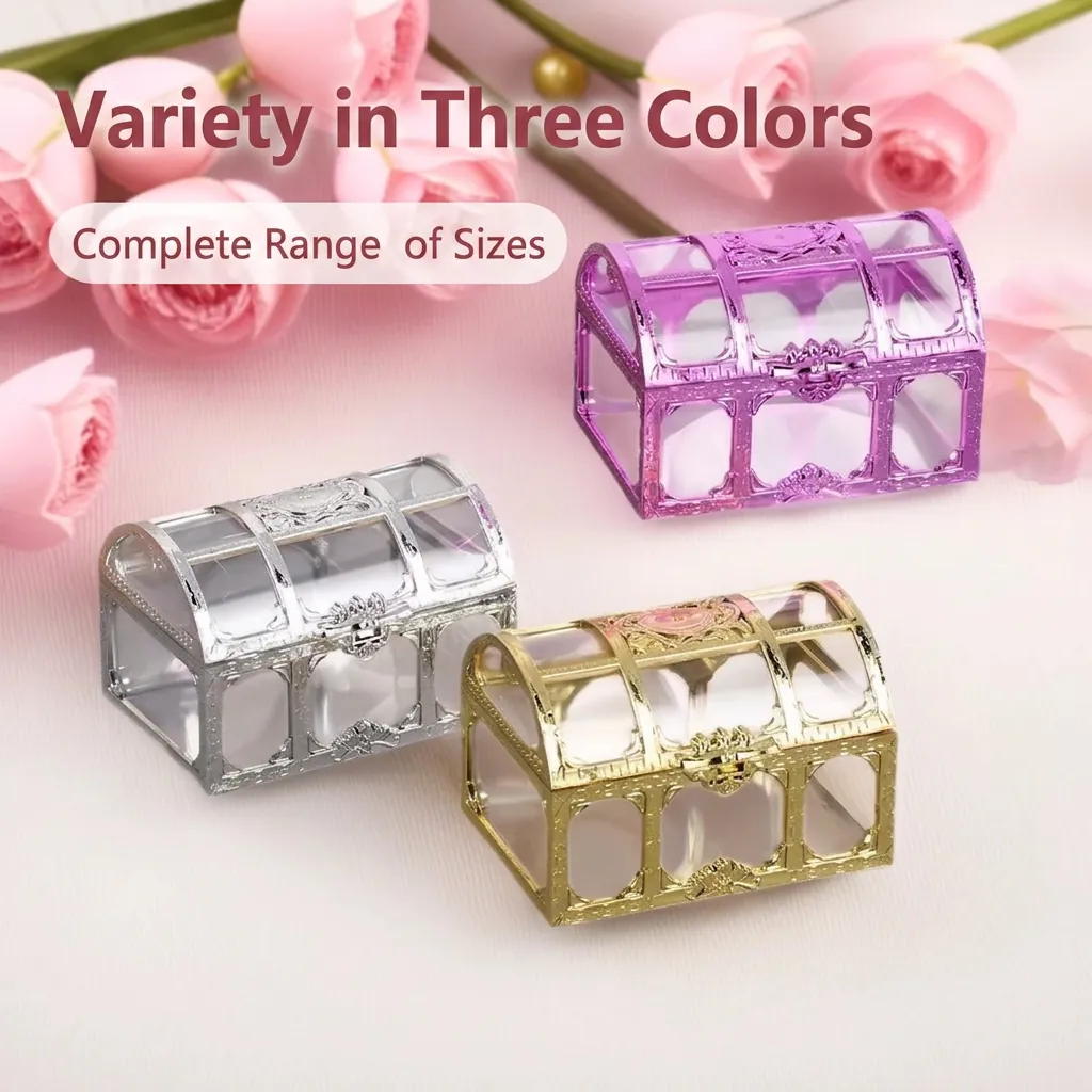 Mini Treasure Chest Favor Box Transparent Plastic Electroplated Vintage Jewelry Storage Candy Container For Wedding Party