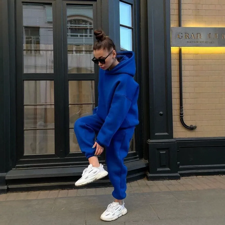 Damen Casual Fleece Hoodie Und Jogginghose Übergroße Drop Shoulder Pullover Top Und Jogginghose Sportlicher Streetwear Trainingsanzug