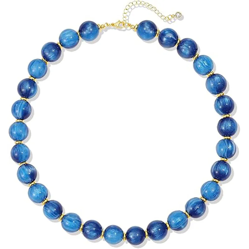 Bohemian Multi Color Resin Beaded Necklace For Women Fashion Exaggerated Marble Texture Geometric Beaded Choker Jewelry Gift
