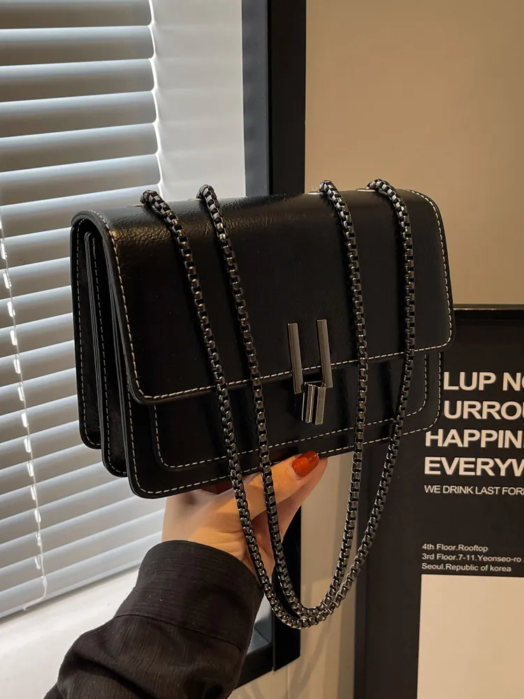 Vintage PU Leather Square Crossbody Bag Women Fashion Chain Shoulder Bag Versatile Urban Style Daily Travel Handbag