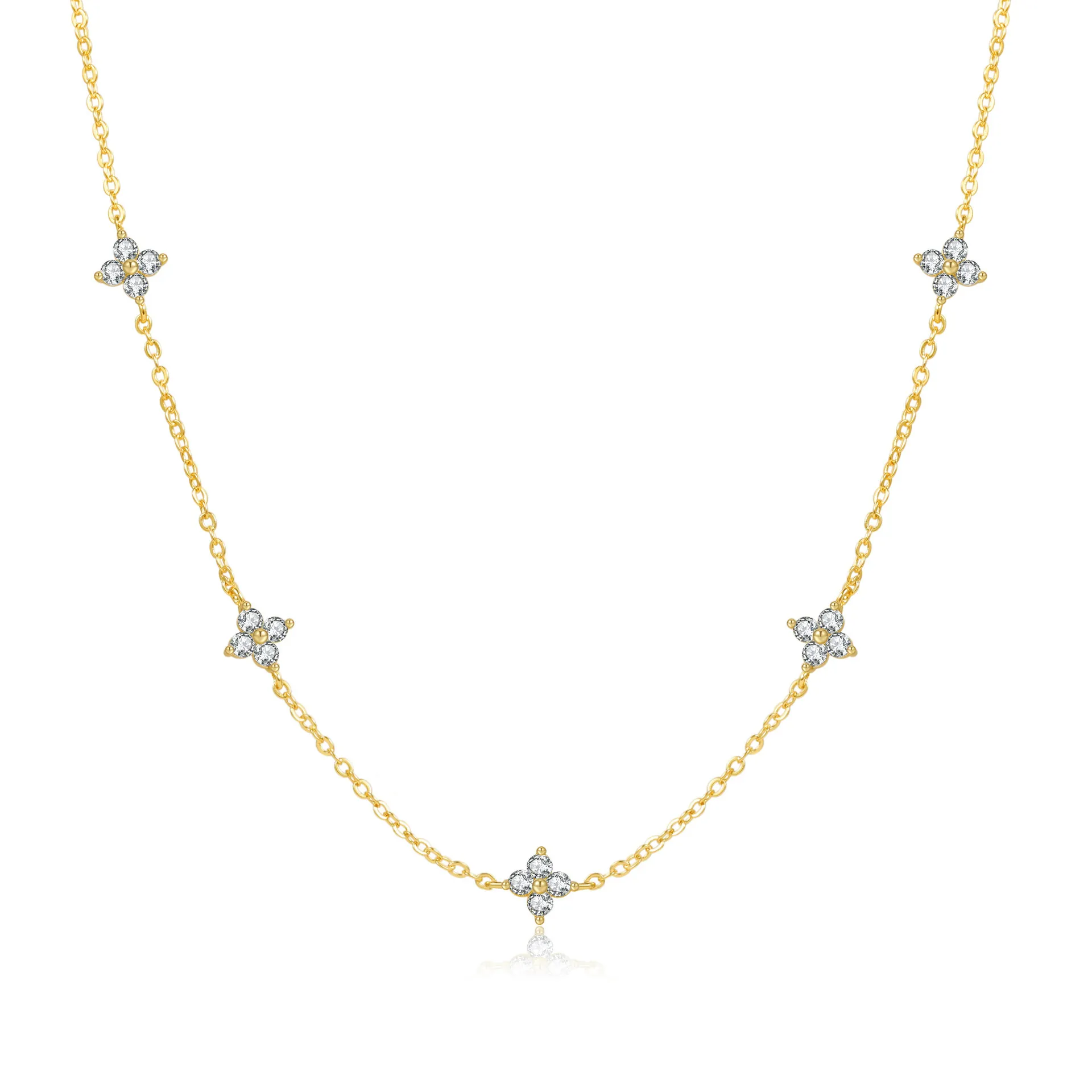 18K Gold Plated Stainless Steel Four Leaf Clover Necklace For Women Zirconia Inlaid Delicate Fashion Jewelry Pendant Necklace