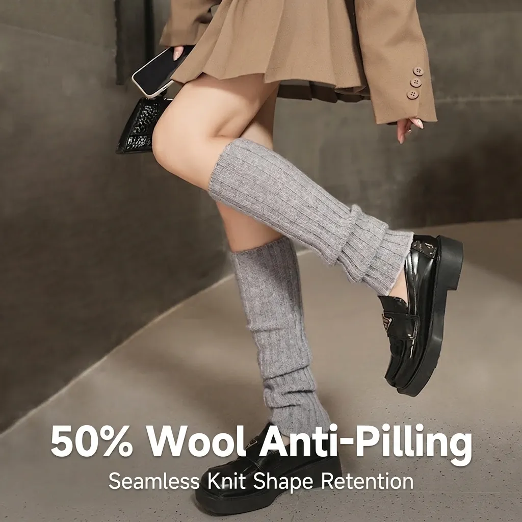 Women Winter Wool Blend Leg Warmers Knitted Thick Warm Anti-pilling Slouch Socks Integrated Seamless Ribbed Boot Cuffs