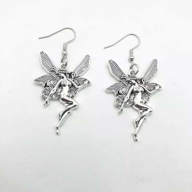 Gothic Butterfly Fairy Angel Wings Pendant Necklace Vintage Antique Silver Punk Y2K Aesthetic Jewelry For Women Girls Gift