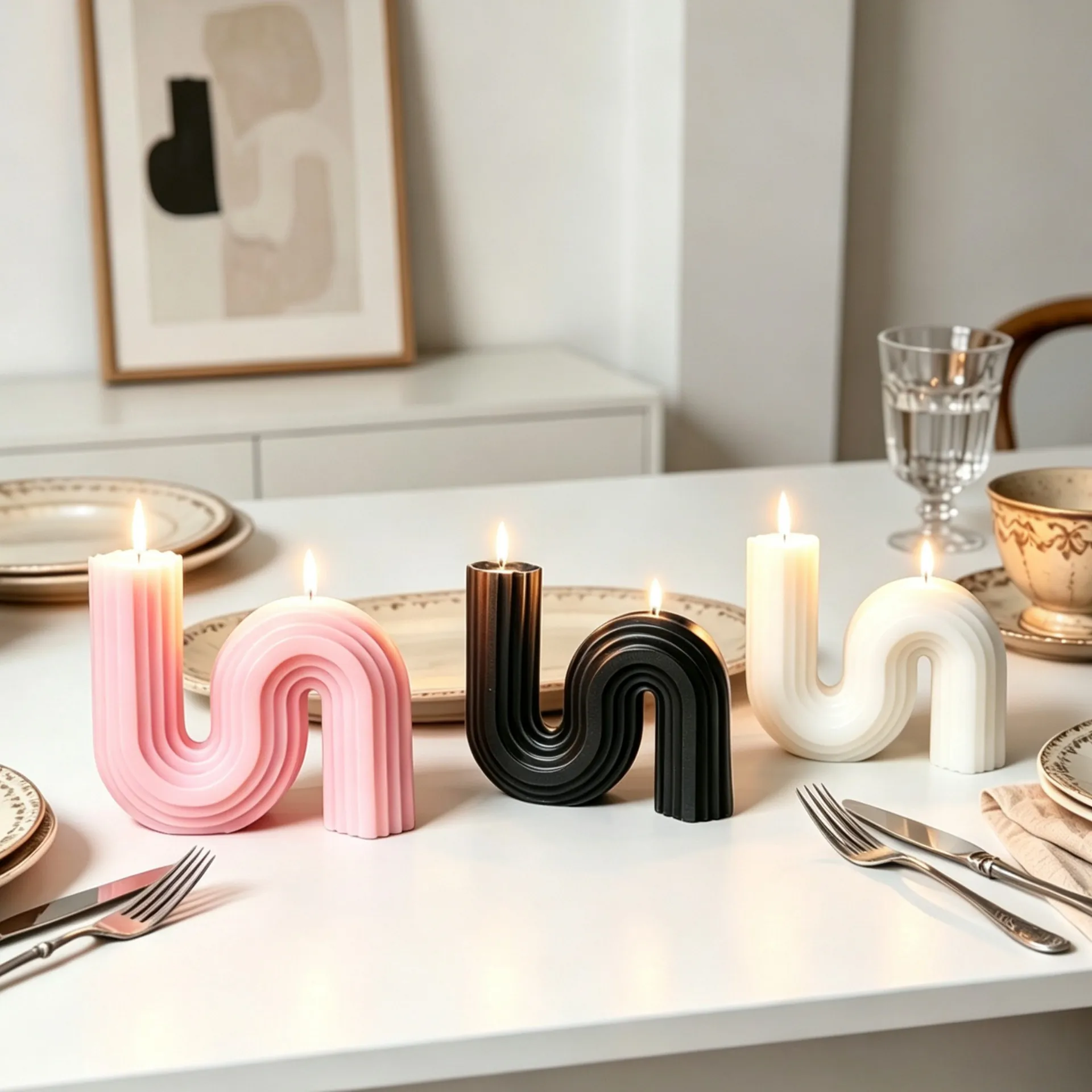 S-Shape Geometric Scented Candle Soy Wax Ribbed Wave Aesthetic Handmade Aromatherapy Home Decor Wedding Party Gift