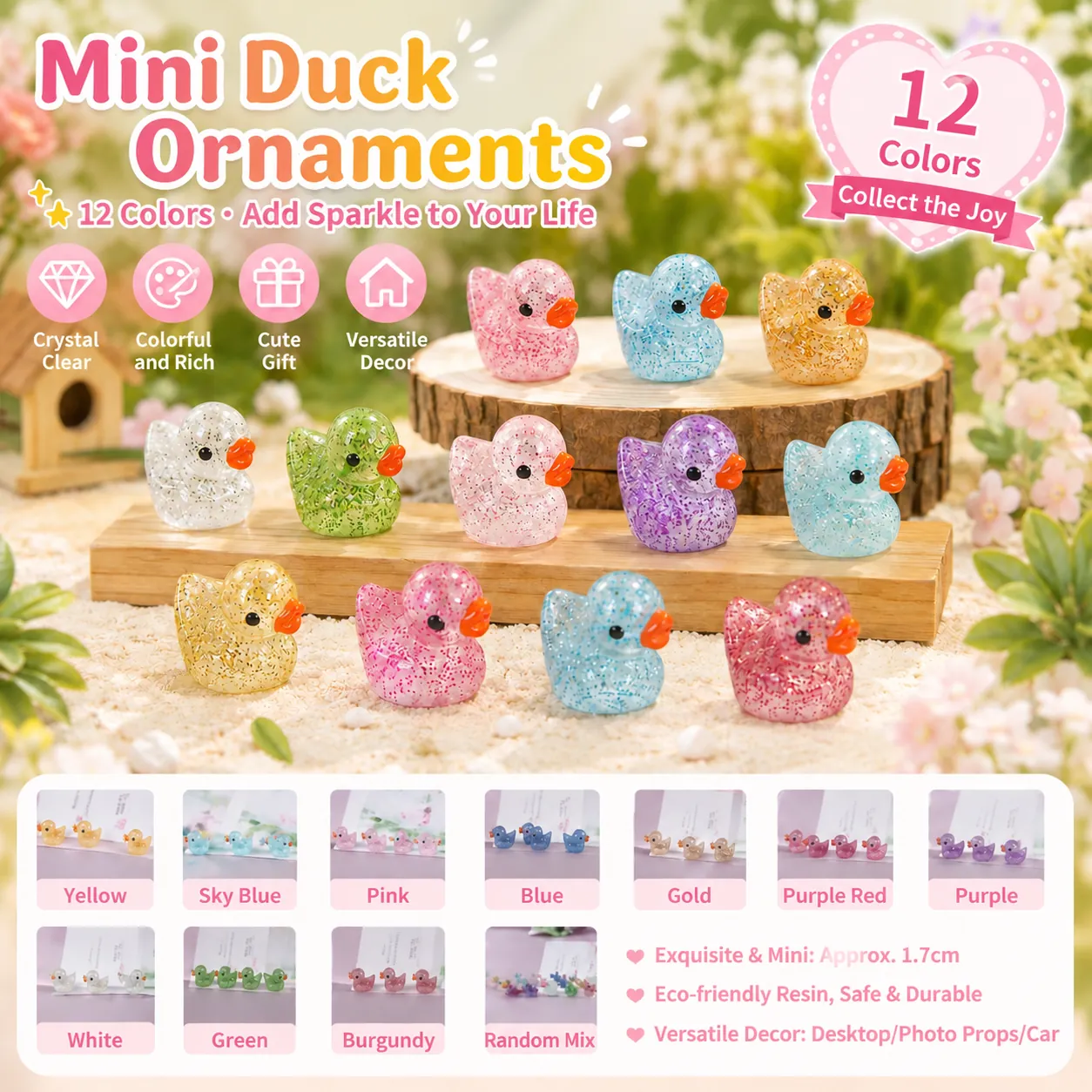 Miniature Resin Duck Figurines With Glitter For Micro Landscape Dollhouse Garden Decoration DIY Craft Accessories Cute Tiny Ornaments