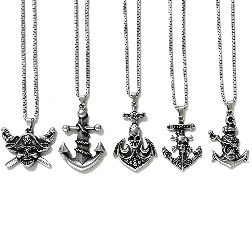 Collana Con Pendente Teschio Pirata Acciaio Inossidabile 316L Spade Incrociate Retro Argento Antico Gioielli Punk Gothic Uomo