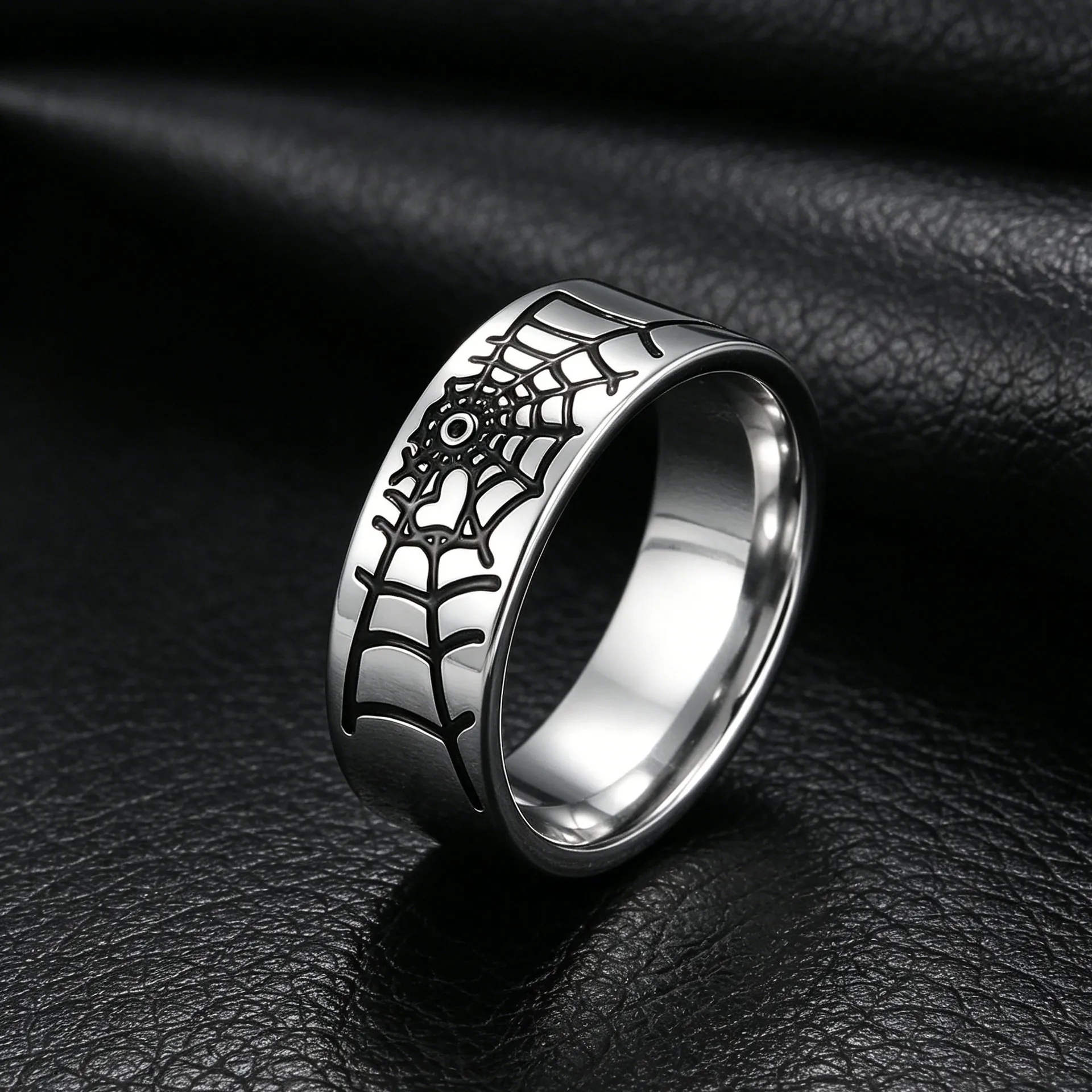 Stainless Steel Spider Web Ring Artistic Vintage Geometric Punk Gothic Ring For Men Women Fashion Finger Jewelry Gift