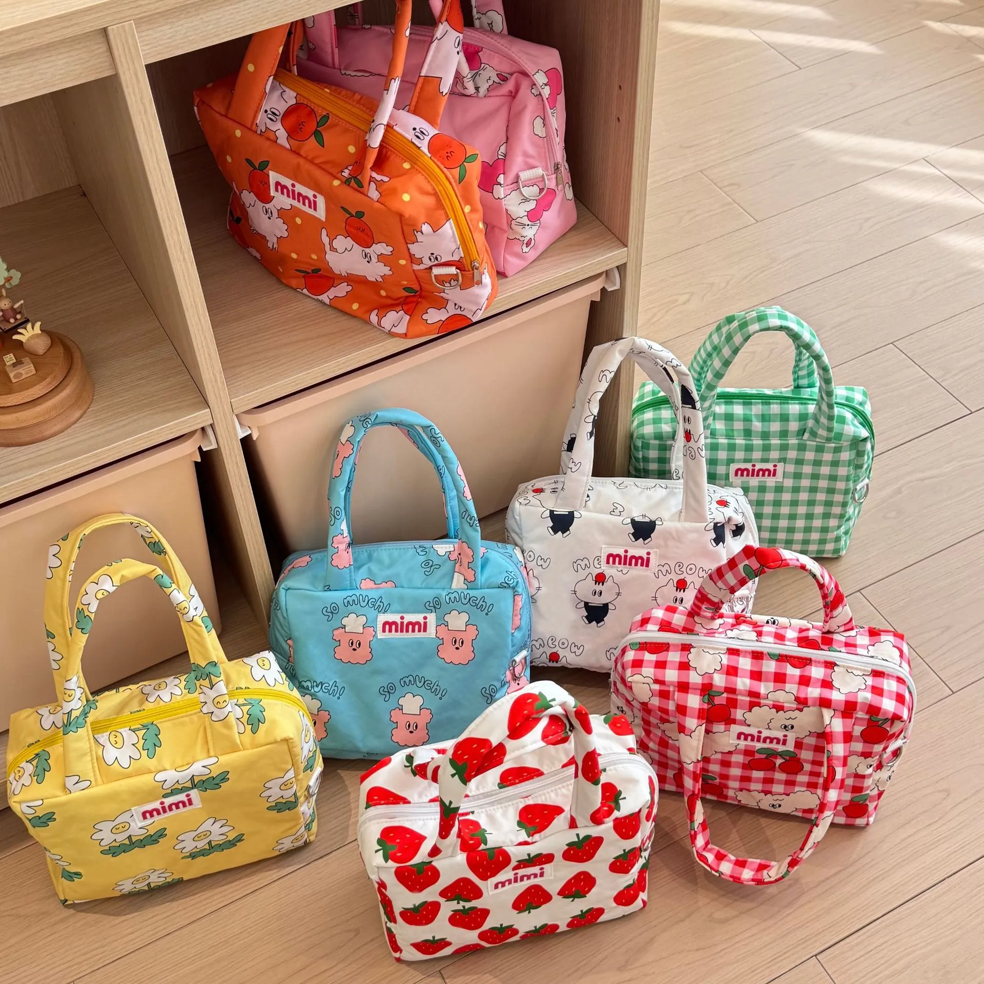 Ins Korean Style Large Capacity Printed Quilted Handbag Polyester Cotton Padded Mummy Bag Lightweight Travel Storage Bag