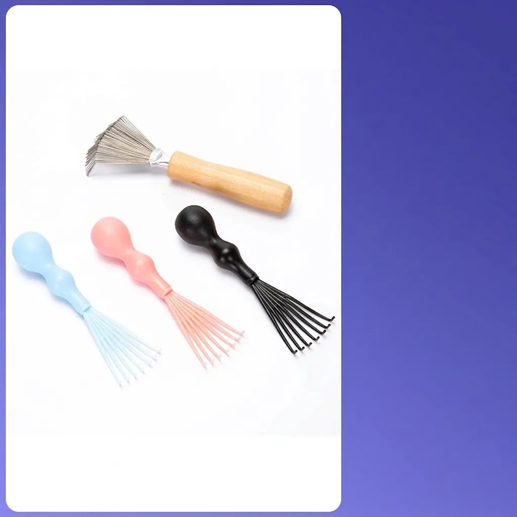 Hair Brush Cleaning Tool Rake Wood Handle Stainless Steel Metal Cleaner Claw Hair Comb Remover For Home Salon Daily Use