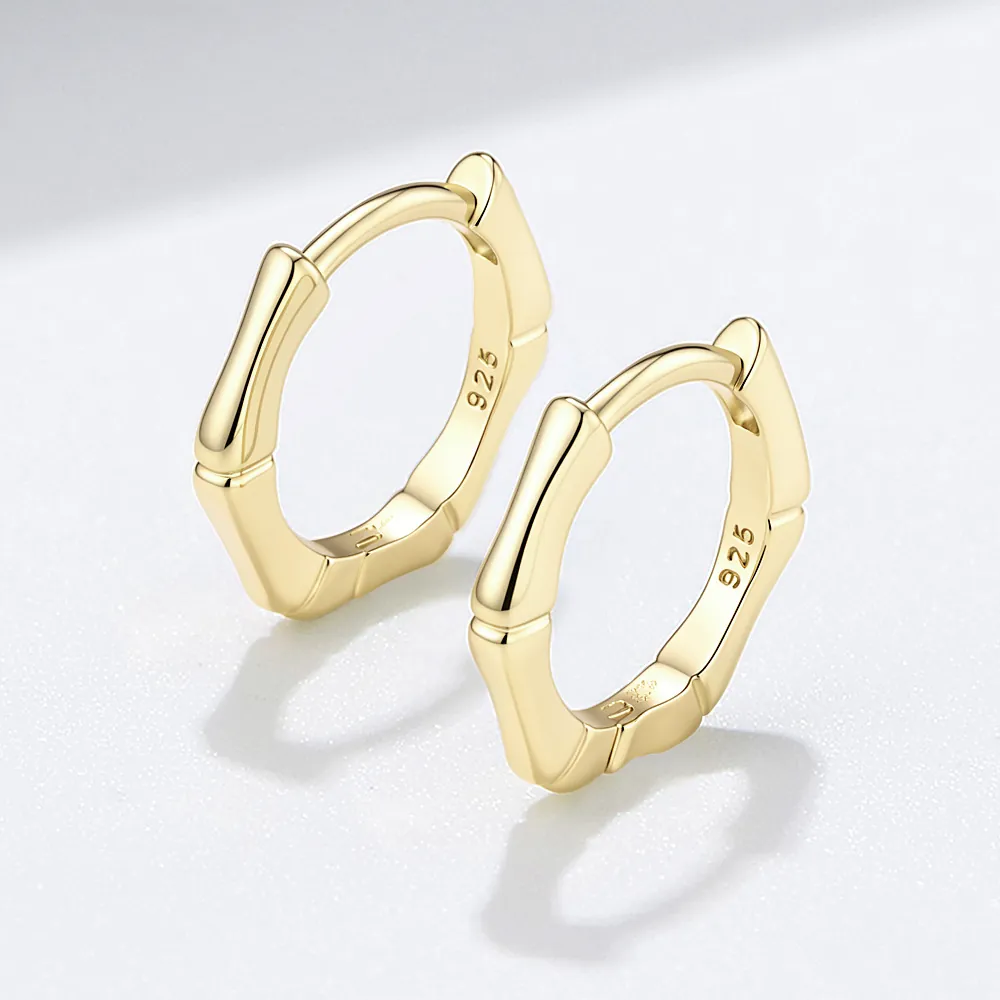 925 Sterling Silver Bamboo Joint Hoop Earrings Geometric Minimalist Textured Jewelry For Women
