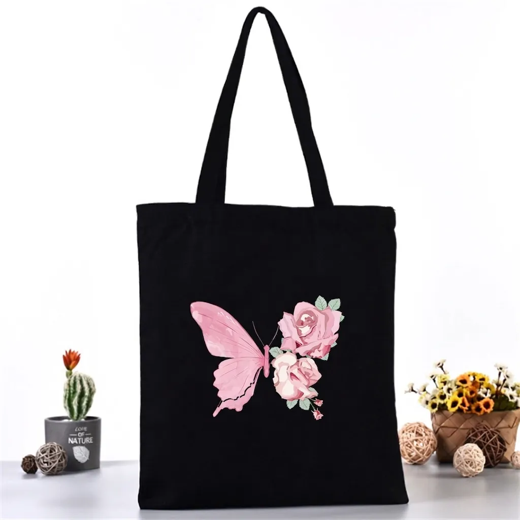 Butterfly Series Printed Canvas Tote Bag For Women Student Large Capacity Shoulder Bag Reusable Shopping Bag Cotton Canvas Handbag Casual Top Handle Bag
