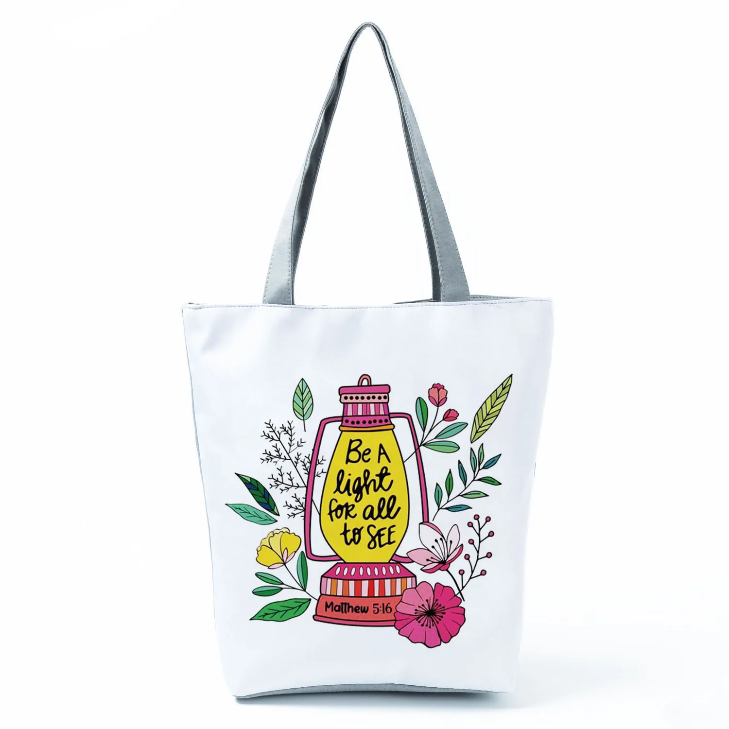 Women Floral Letter Printed Tote Bag Casual Polyester Shoulder Bag Large Capacity Shopping Beach Handbag With Zipper