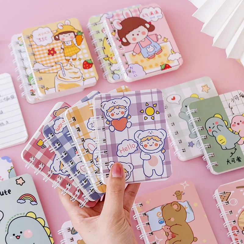 Portable A7 Mini Spiral Notebook Pocket Diary Cute Cartoon Student Memo Pad Spiral Bound Small Office Writing Stationery