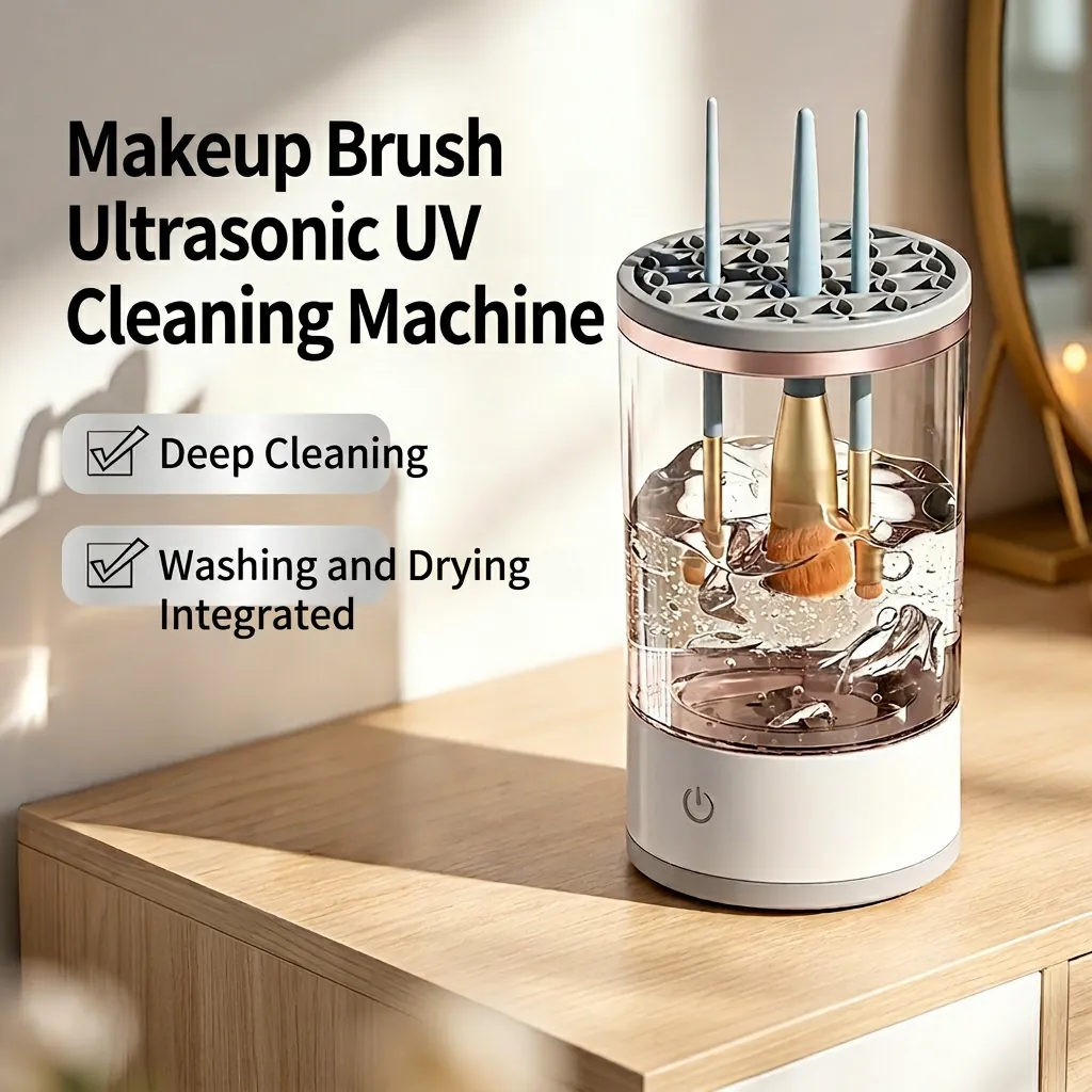 Electric Automatic Makeup Brush Cleaner Machine Deep Cleaning UV Sterilization Portable Beauty Cosmetic Tool Device For Women