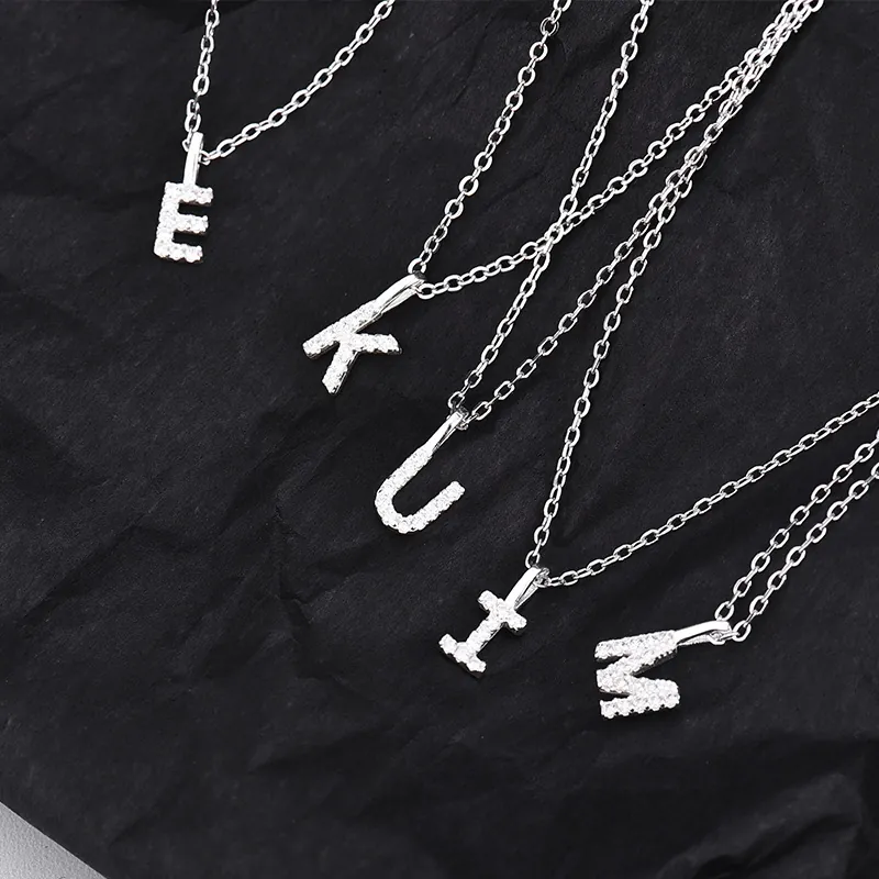 925 Sterling Silver Initial Letter Pendant Necklace For Women Micro Pave Zirconia Alphabet Necklaces Fashion Jewelry Accessory Gift