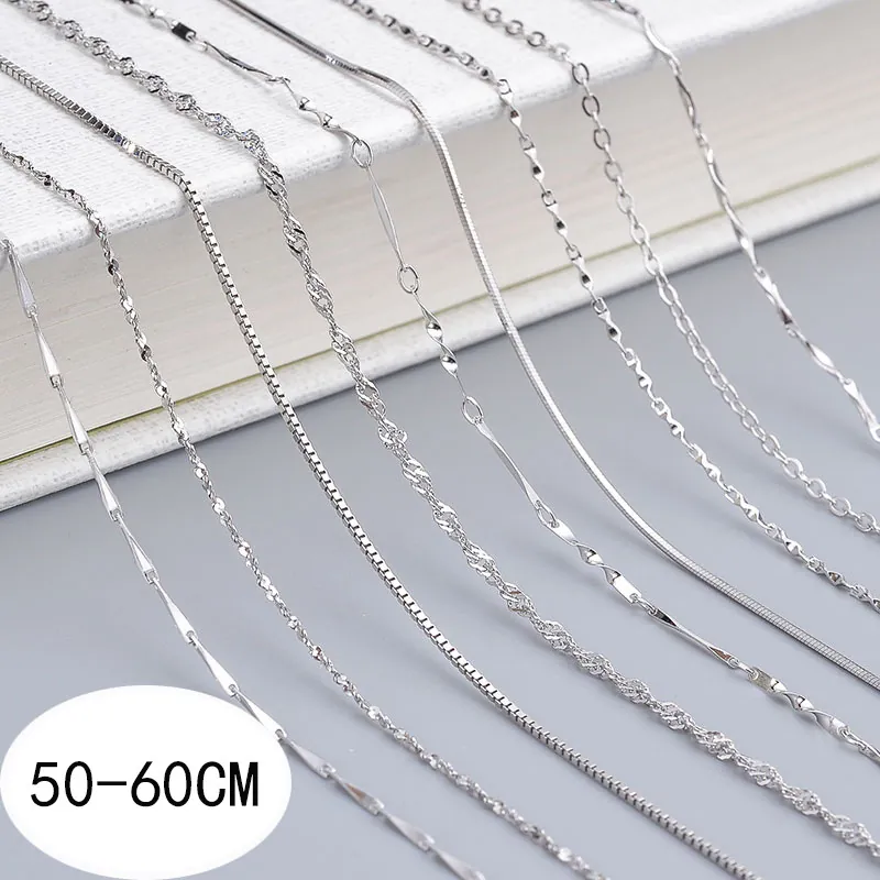 Versilberte Kupfer Halskette Nur Kette Ohne Anhänger Minimalistische Barren Box O-Link Stern Wasserwellenkette Für Damen Herren