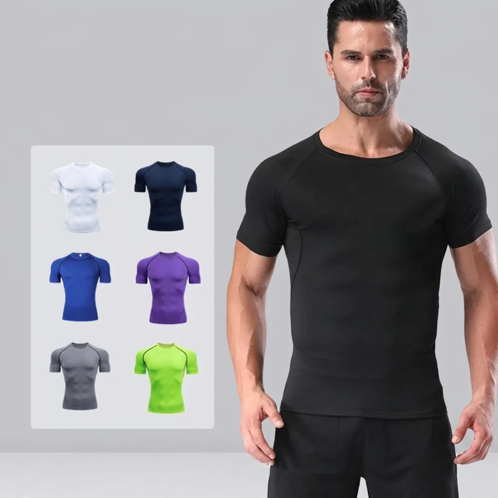 Herren Kompressions-Sport-T-Shirt Schnelltrocknend Atmungsaktiv Hochelastisch Kurzarm Laufen Fitness Training Unterhemd