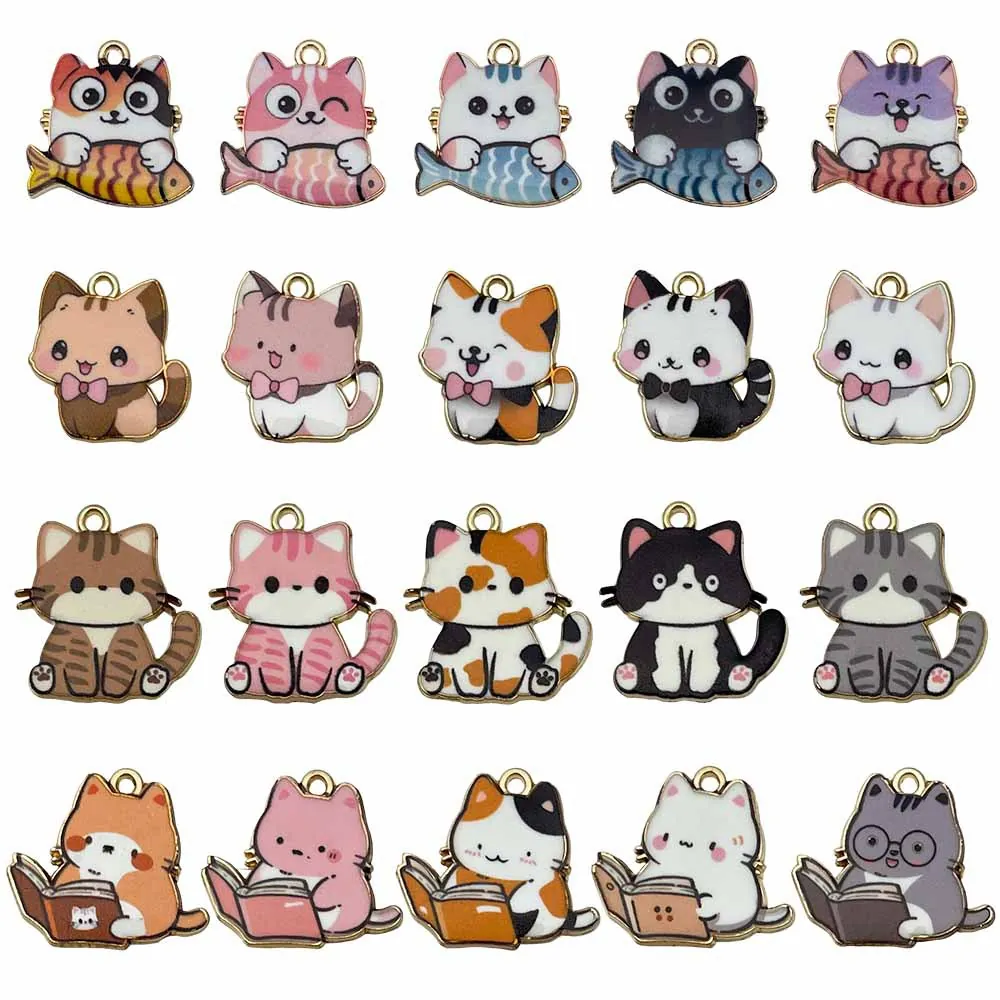 Süße Legierung Emaille Katze Anhänger Charms DIY Handgemachte Schmuck Zubehör Halskette Ohrring Schlüsselanhänger Basteln