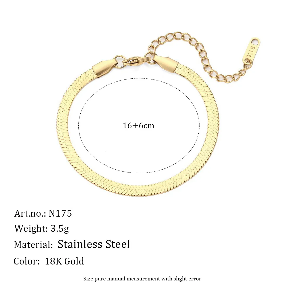 Flat Herringbone Chain Necklace Bracelet Minimalist Stainless Steel 18K Gold Plated Snake Chain Jewelry For Women