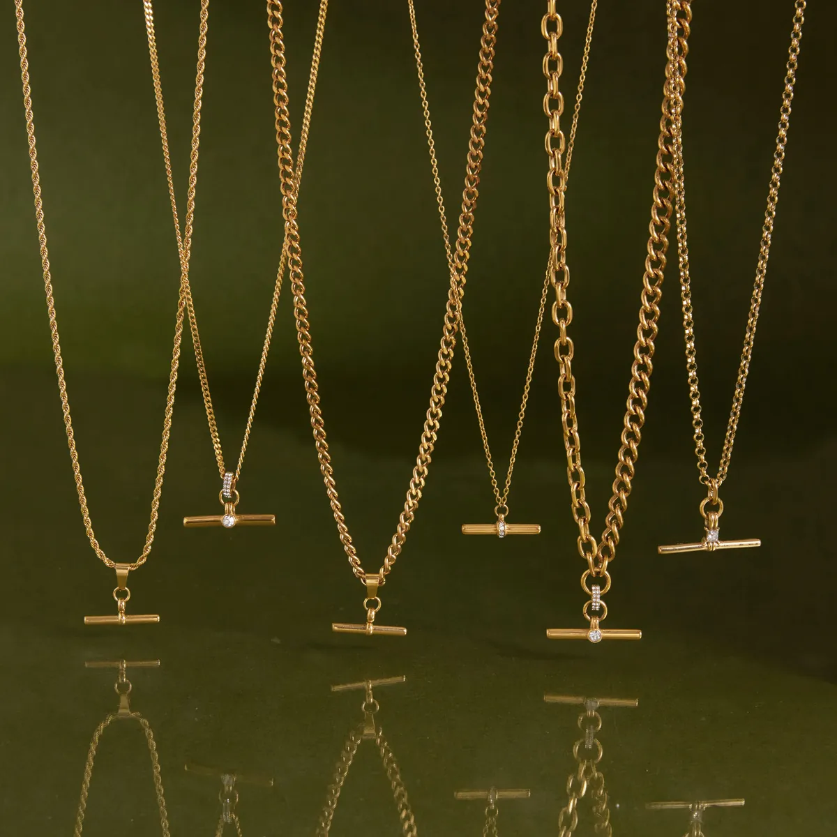 Stainless Steel T Bar Toggle Pendant Necklace For Women Gold Silver Rhinestone Geometric Clasp Choker Chain Fashion Jewelry Gift