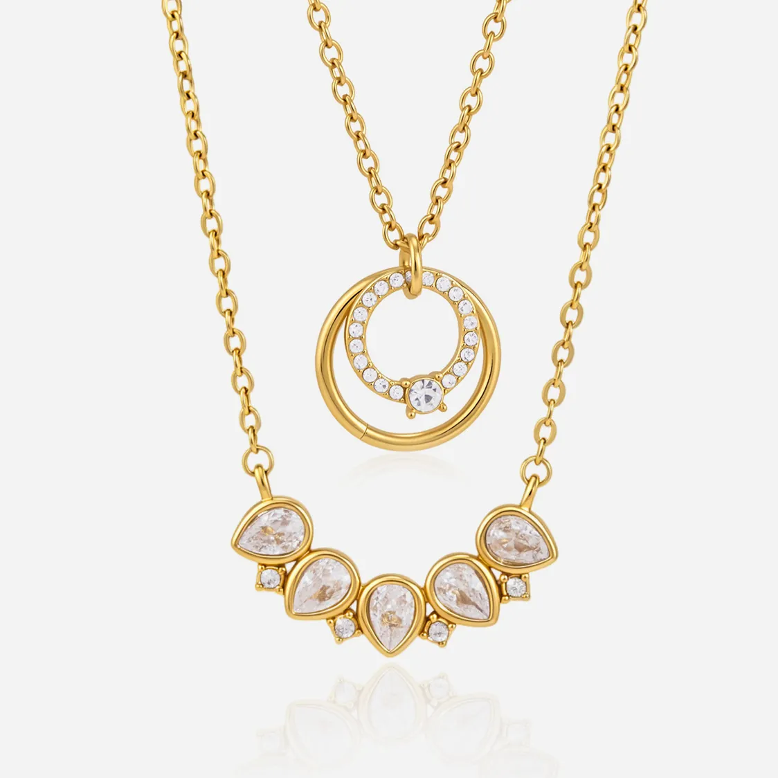 316L Edelstahl Strass Doppelkreis Anhänger Halskette Für Damen Vergoldet PVD Schmuck Nischendesign Geometrische Kette Geschenk