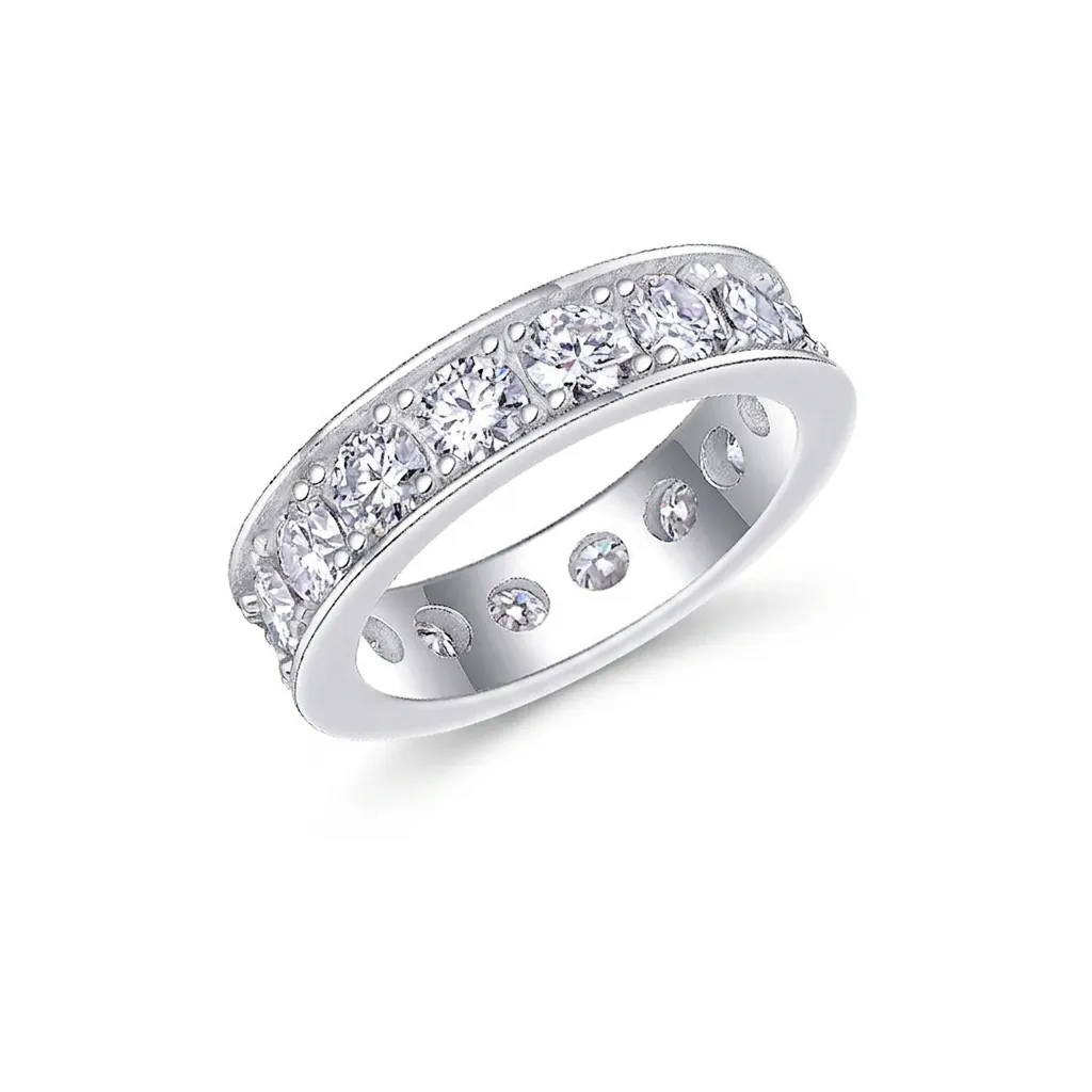 925 Sterling Silver Moissanite Eternity Ring For Women Pave Set Round Cut Lab Grown Diamond Engagement Wedding Band Fine Jewelry