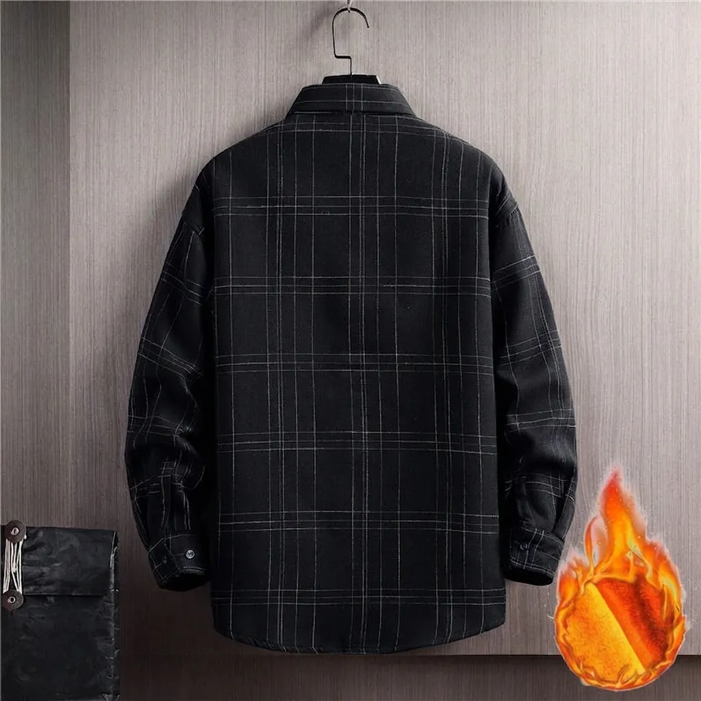 Chemise Décontractée Large à Carreaux et Rayures pour Hommes Style Coréen Vintage Doublée Polaire Épaissie Haut à Boutons Adolescents