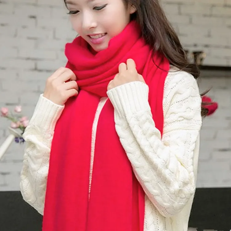 Unisex Winter Imitation Cashmere Scarf Solid Color Warm Soft Warp Knit Wraps For Men Women Simple Cold Weather Accessories