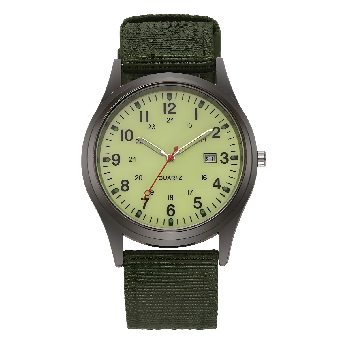 Men Military Quartz Watch With Canvas Strap Date Calendar 24 Hour Scale Round Alloy Case Sports Fashion Casual Wrist Watch