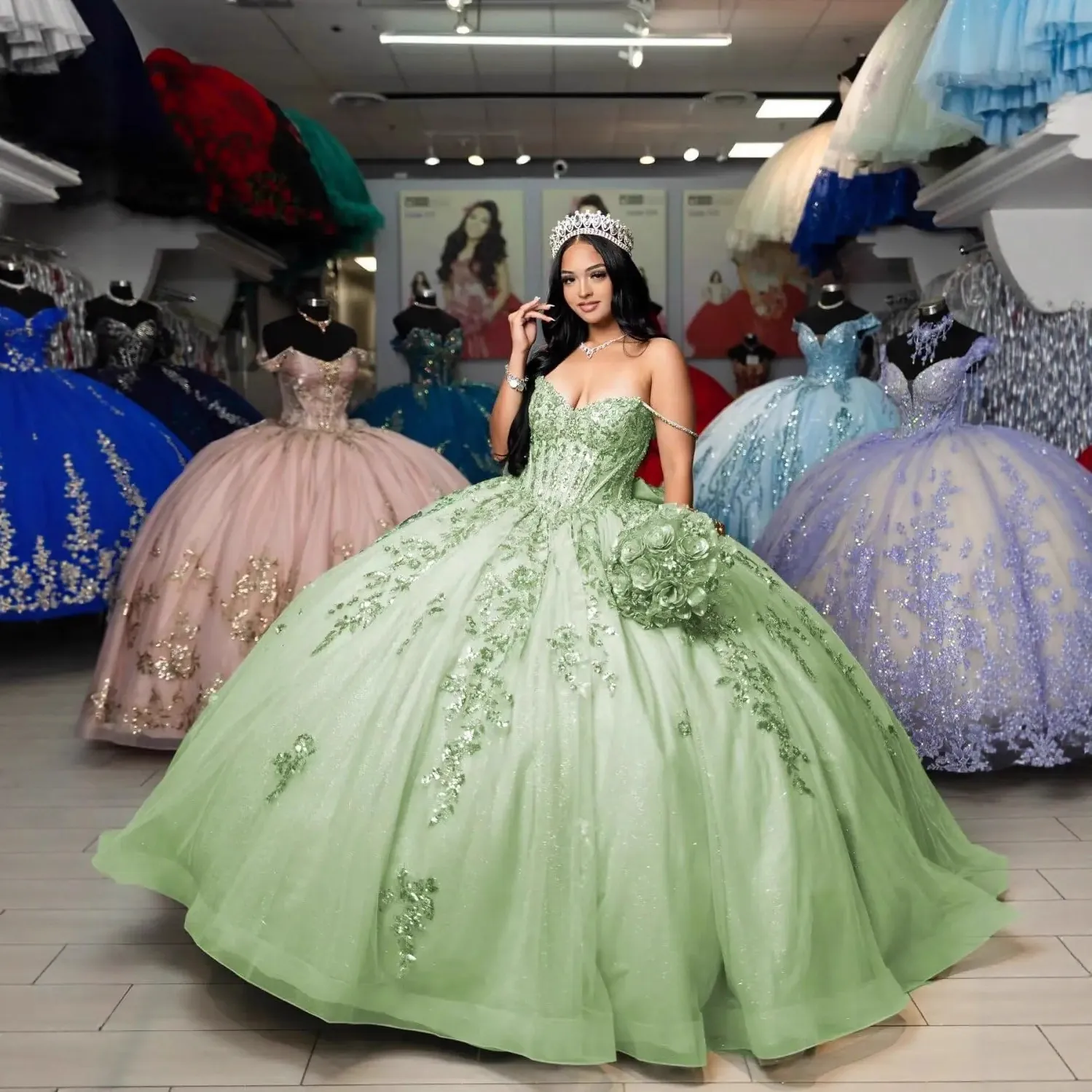 Robe de Bal Femme Décolleté en Coeur Paillettes Dentelle Appliquée Tulle Robe de Soirée Formelle Fête de Princesse