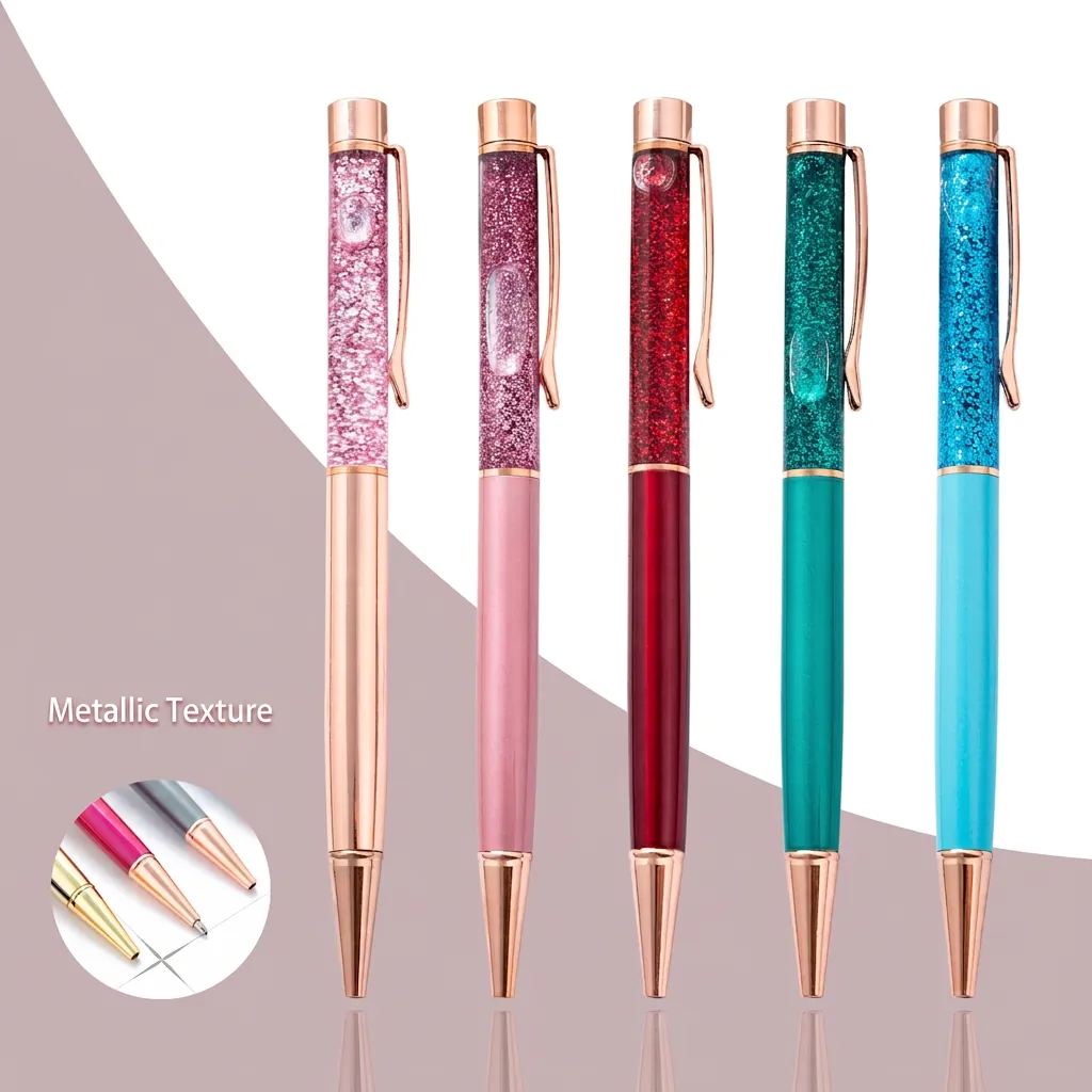 Creative Quicksand Liquid Glitter Metal Ballpoint Pen Girly Candy Color High Aesthetic Sandglass Sign Pen For Office School Gift