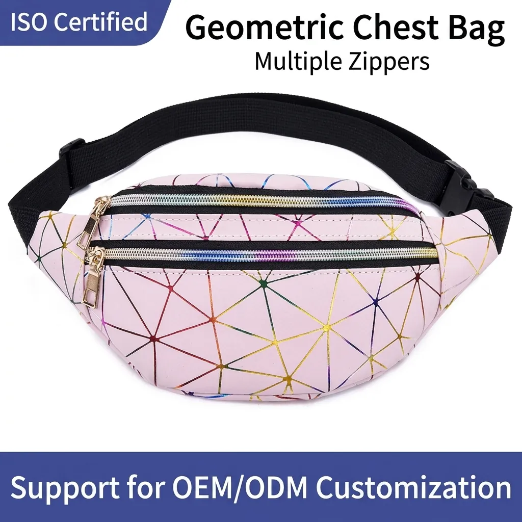 Fashion Laser Geometric Waist Bag For Women Reflective PU Leather Chest Bag With Adjustable Strap Sport Fanny Pack