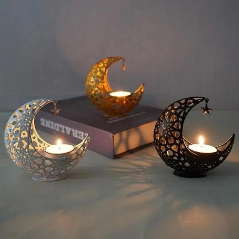 Hollow Out Moon Star Metal Candle Holder Iron Candlestick For Desktop Decoration Home Bedroom Living Room Atmosphere Ornament