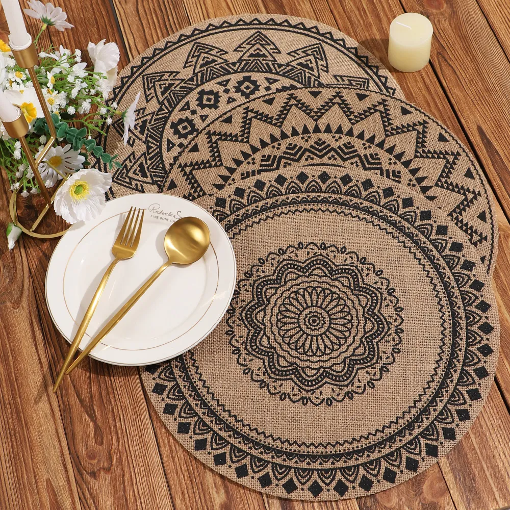Bohemian Round Polyester Placemat Mandala Geometric Printed Heat Resistant Table Mat Vintage Rustic Dining Home Decor