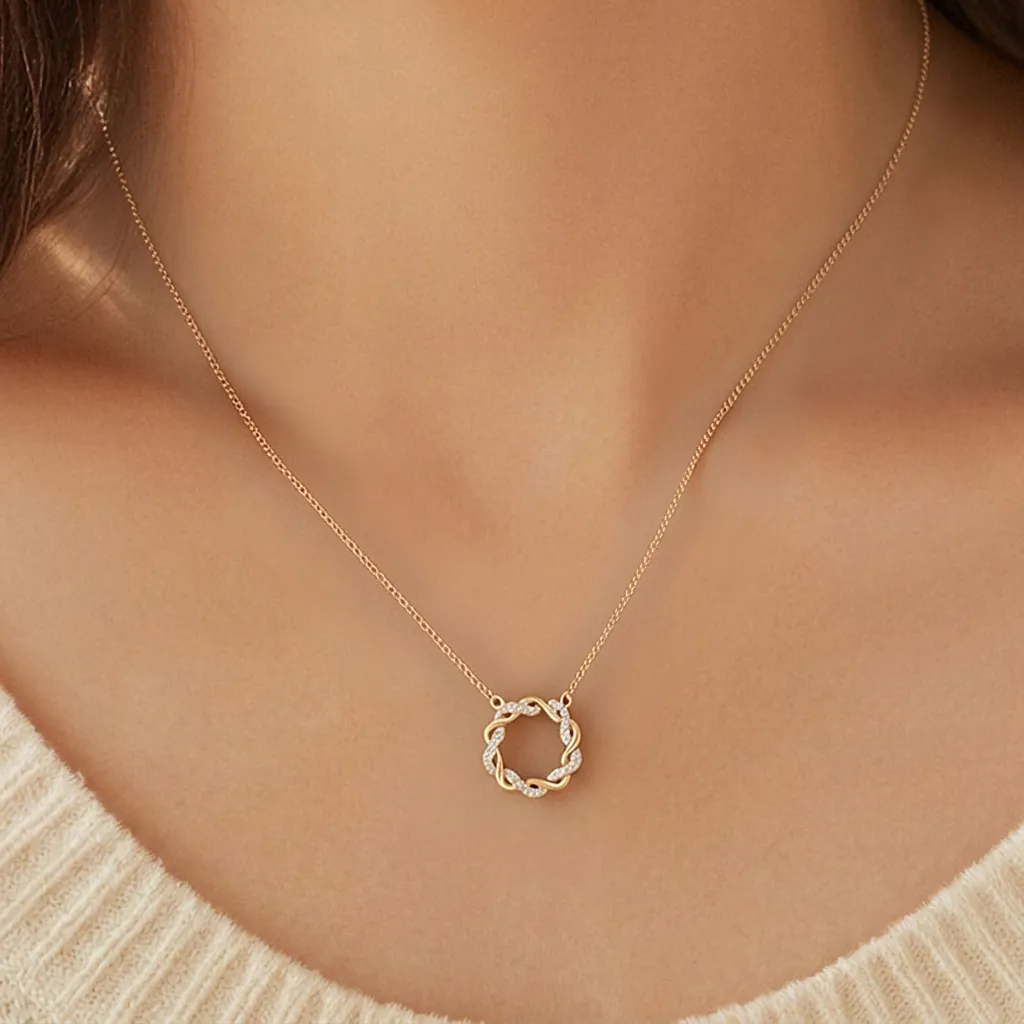 High-End Luxury Mobius Ring Pendant Necklace For Women Copper Inlaid Zirconia Gold Geometric Clavicle Chain Jewelry Accessory Gift
