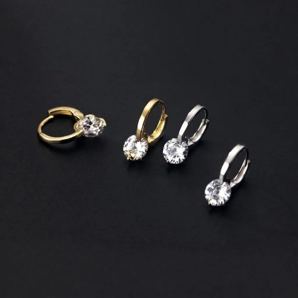 Zircon Hoop Earrings Minimalist Alloy Geometric Ear Buckles With 925 Sterling Silver Earring Post For Women Fashion