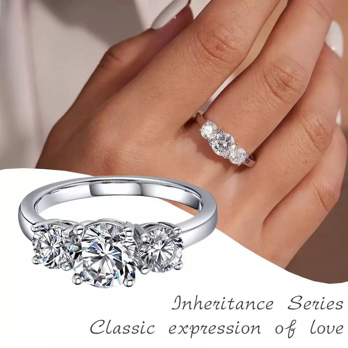 Klassieke Drie-Stenen Ring Van 925 Sterling Zilver Voor Dames Heren Briljant Geslepen Strass Gesloten Band Sieraden