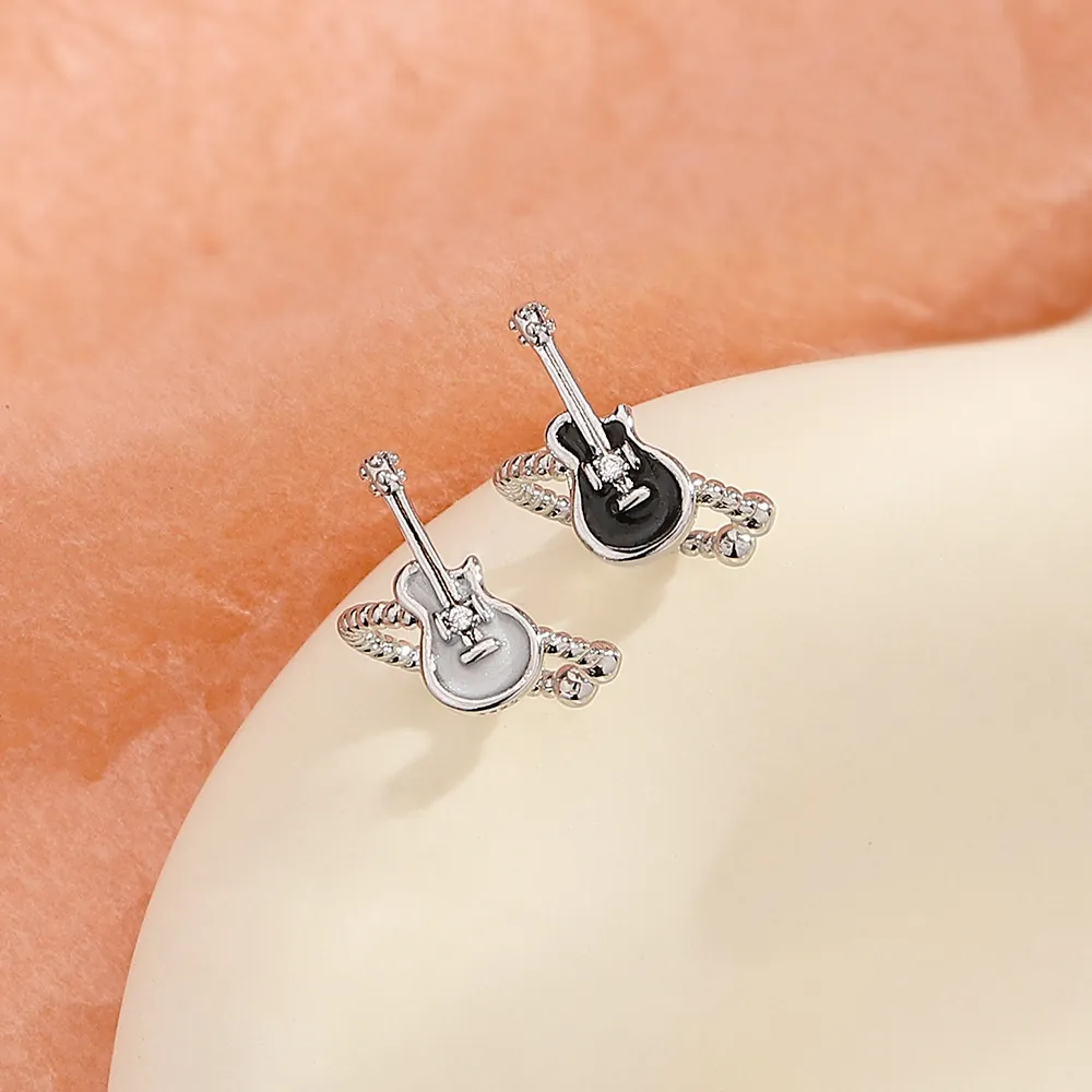 Guitar Shaped Ear Cuff Copper Enamel Music Instrument Clip On Earrings Rhinestone Punk Retro For Women