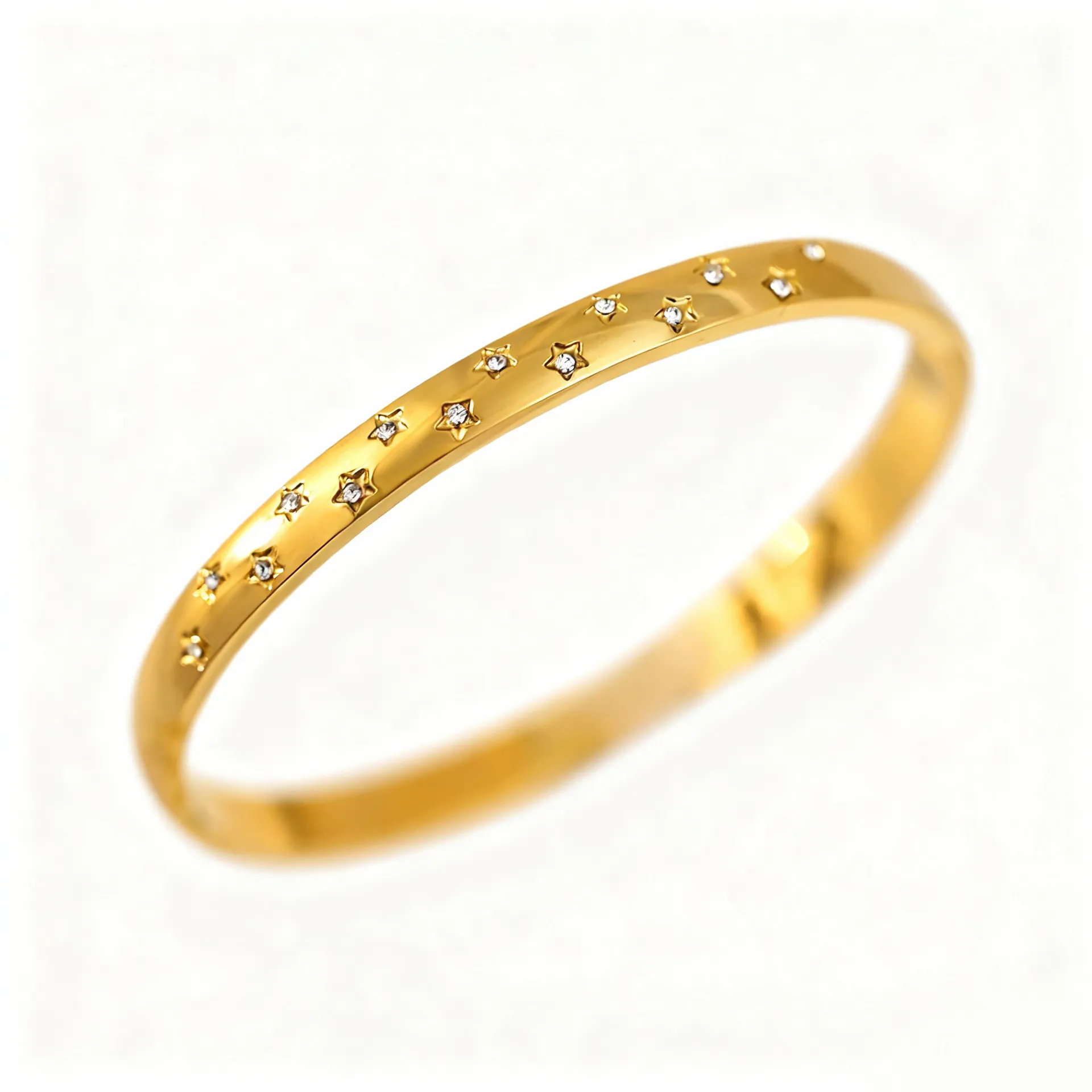 18K Gold Plated Titanium Steel Star Pattern Bangle Bracelet Sparkling Rhinestone Inlaid Trendy Fashion Jewelry For Women