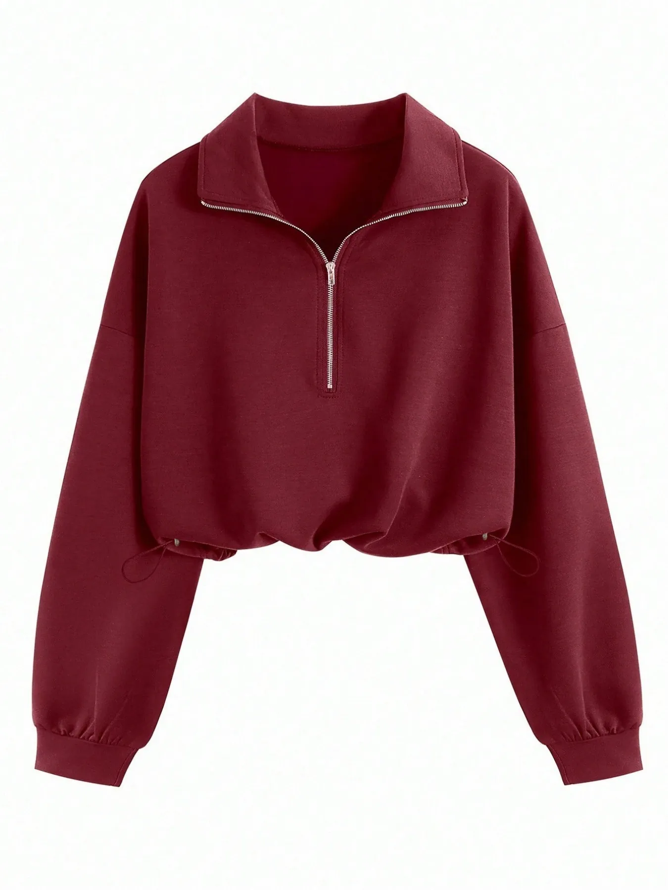 Damen Mode Polyester Halber Reißverschluss Revers Sweatshirt Casual Kordelzug Taille Langarm Sportlich Winter Oberteil